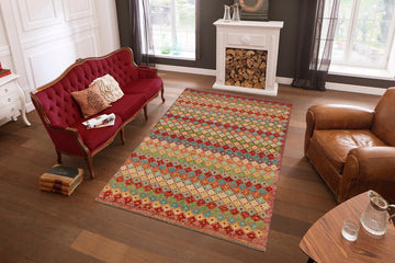 handmade Geometric Balouchi Rust Blue Hand Knotted RECTANGLE 100% WOOL area rug 5' x 8'